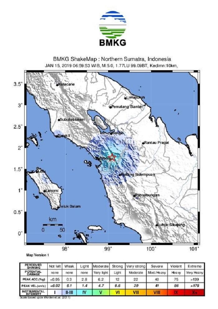 Tapanuli Utara Diguncang Gempa 5.0 SR
