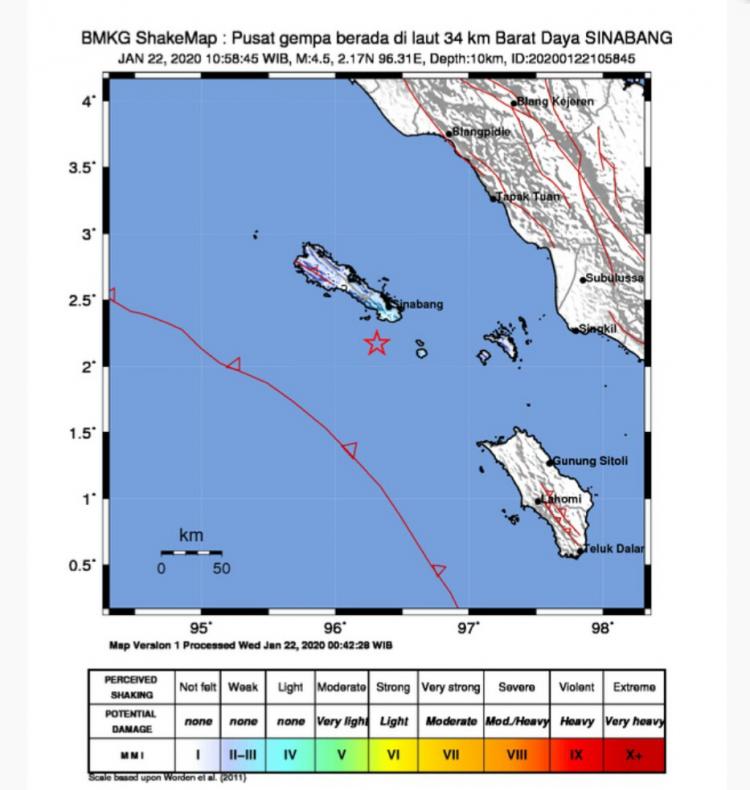 Simeulue Diguncang Gempa, Tidak Berpotensi Tsunami