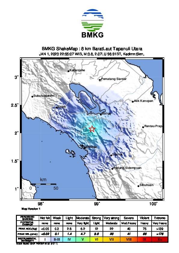 Gempa Bumi Magnitudo 3,8 Guncang Wilayah Tarutung dan Sipahutar
