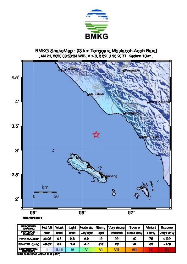 Aceh Diguncang Gempa Bumi Tektonik Magnitudo 4,9