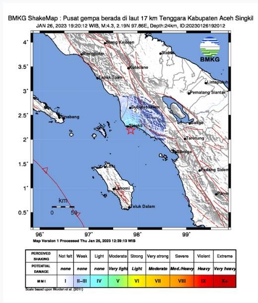 Gempa Bumi Magnitudo 4,3 Guncang Wilayah Aceh Singkil