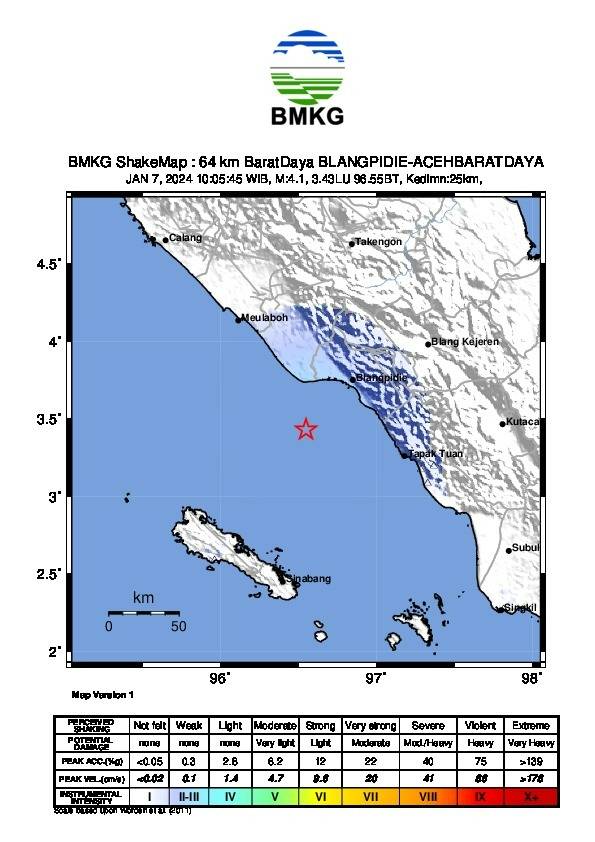 Blang Pidie Aceh Diguncang Gempa Tektonik Magnitudo 4,1
