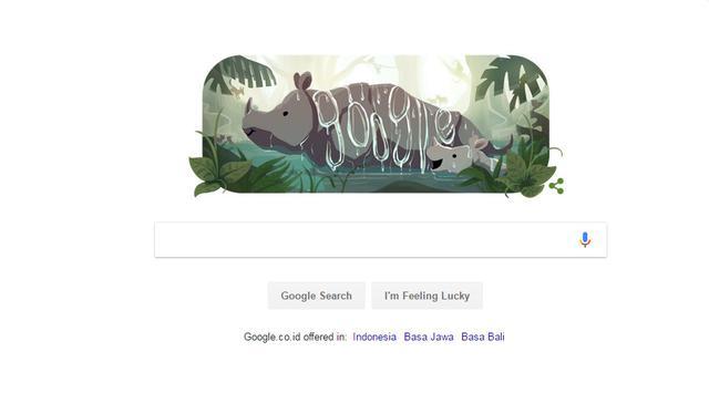 Dua Badak Sedang Asyik Berendam di Google Doodle Hari Ini