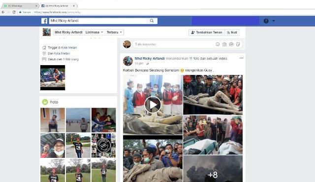 Akun FB Milik Mhd Ricky Arfandi Buat Postingan Berita Hoax tentang Sinabung, Begini Pernyataan Poldasu