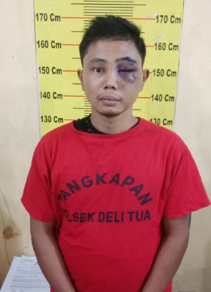 Sempat Bonyok Diamuk Massa, Pelaku Curanmor Diamankan Unit Tekab Polsek Deli Tua