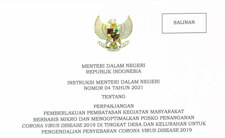 Mendagri Keluarkan Instruksi Mengenai Perpanjangan PPKM Mikro dan Pengoptimalan Posko COVID-19 Tingkat Desa dan Kelurahan