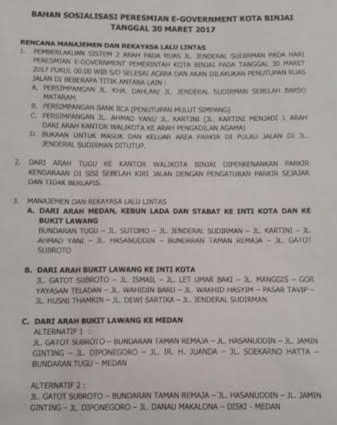 Launching E-Government dan Binjai Command Center, Pemko Adakan Rekayasa Lalu Lintas 