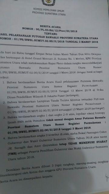 Tak Jalankan Putusan Bawaslu, JR Saragih-Ance Kembali TMS