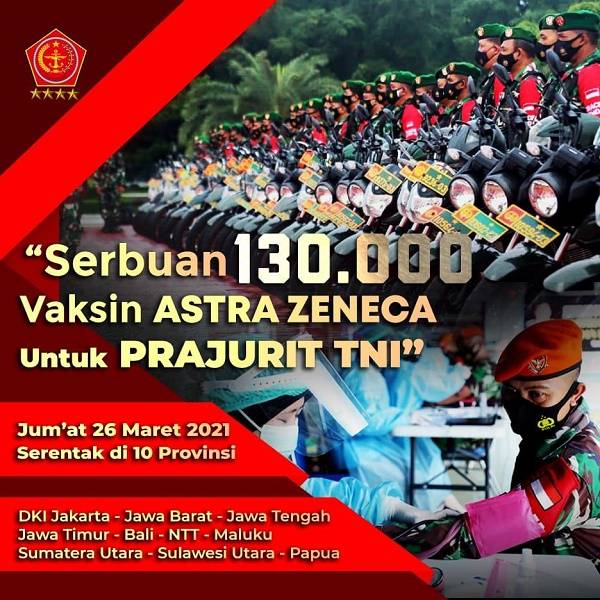 Panglima TNI Terima 130.000 Vaksin AstraZeneca dari Menteri Kesehatan untuk Prajurit TNI, Termasuk di Sumut