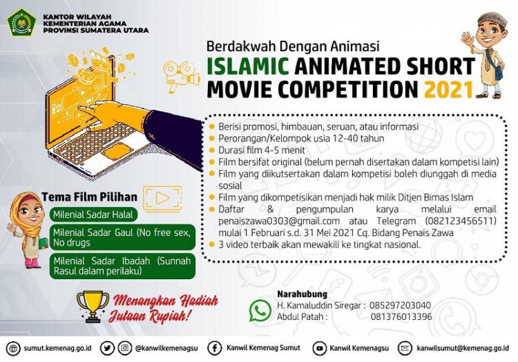 Kanwil Kemenag Sumut Gelar Lomba Film Pendek Animasi 2021, Pendaftaran Ditutup Bulan Mei