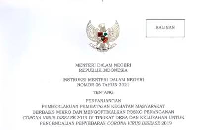 Mendagri Keluarkan Instruksi Mengenai Pelaksanaan PPKM Mikro di 15 Provinsi