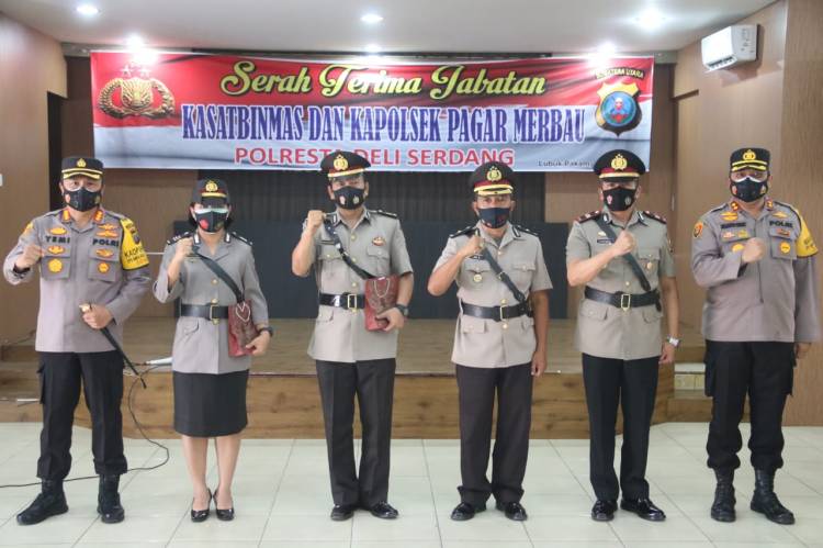 Kapolresta Deli Serdang Pimpin Serah Terima Kasat Binmas dan Kapolsek Pagar Merbau