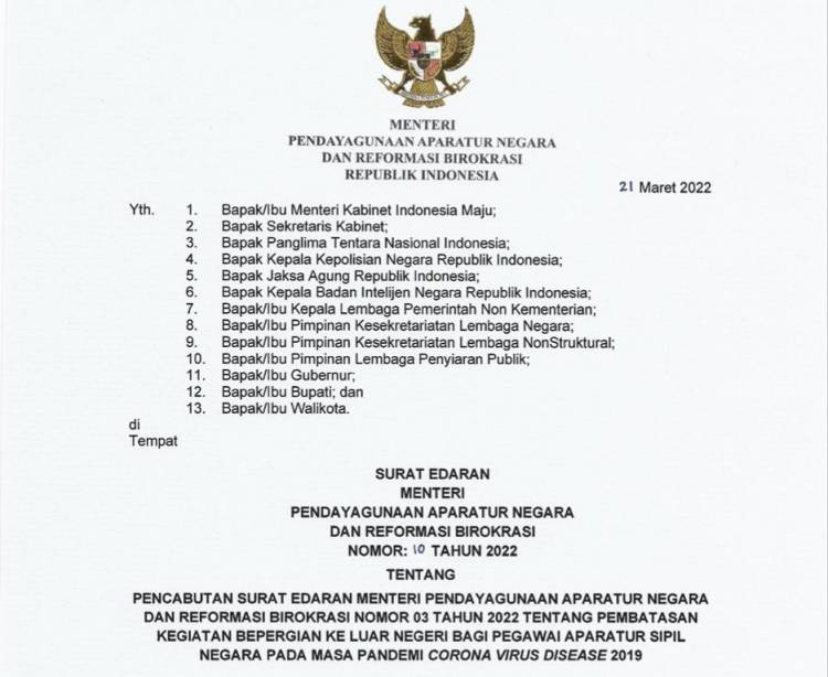 Menteri PANRB Cabut Pembatasan ASN Bepergian ke Luar Negeri
