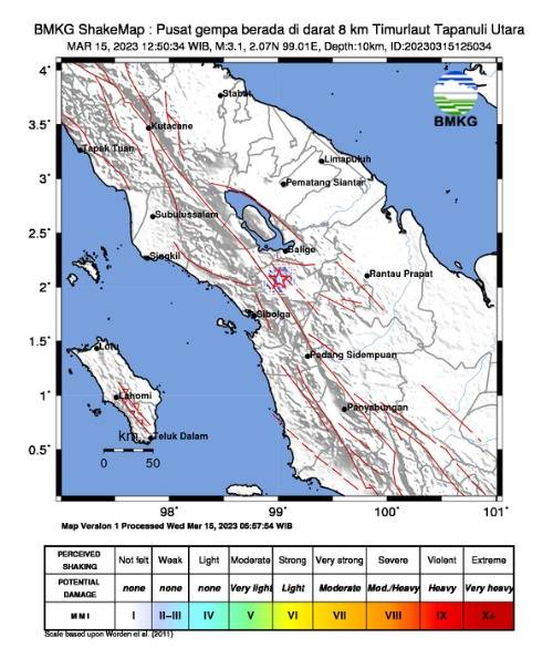 Tarutung Diguncang Gempa Bumi Tektonik Magnitudo 3,1