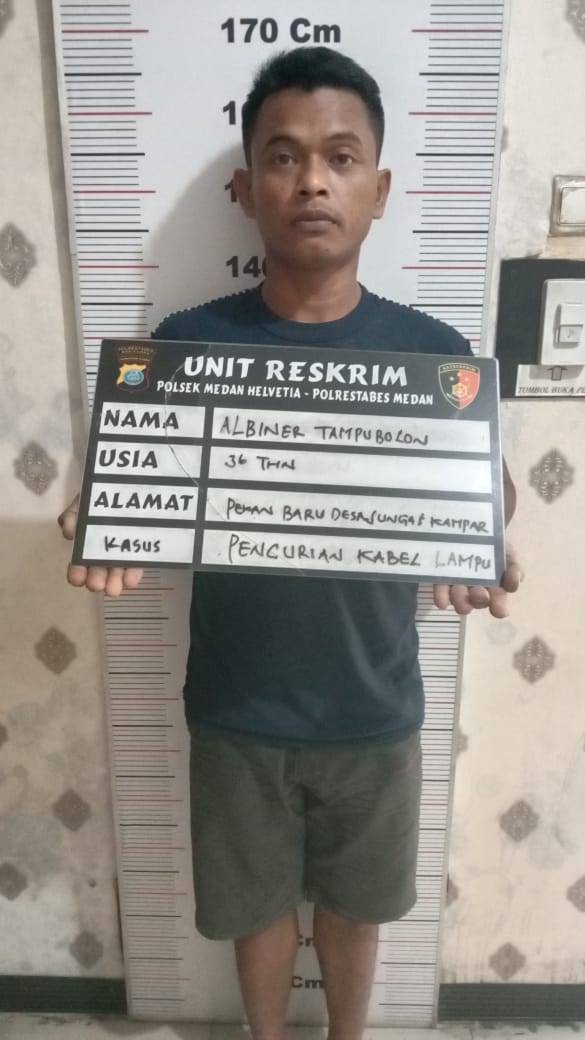 Polsek Medan Helvetia Ringkus Maling Kabel Lampu di Jalan Binjai KM 7,5