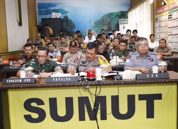 Pangdam I/BB, Kapolda Sumut dan KPU Sumut Gelar Vidcon Terkait Kesiapan Akhir Pengamanan Pemilu 2019