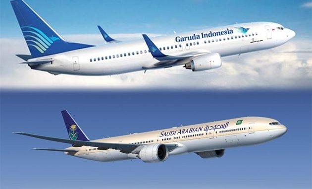 Jemaah Haji Indonesia Terbang dengan Garuda Indonesia dan Saudi Airlines