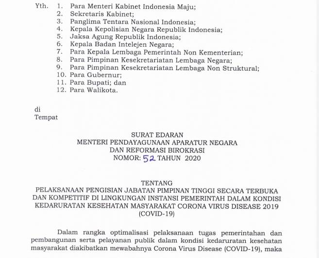 Pemerintah Lakukan Penyesuaian Pengisian Jabatan Pimpinan Tinggi di Masa Covid-19 