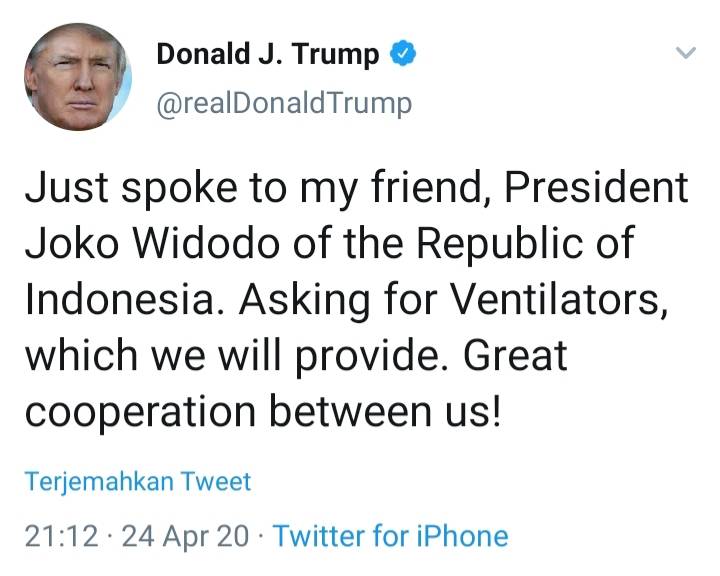 Presiden Jokowi dan Presiden Trump Sepakat Tingkatkan Kerja Sama Alkes dalam Penanganan Covid-19 