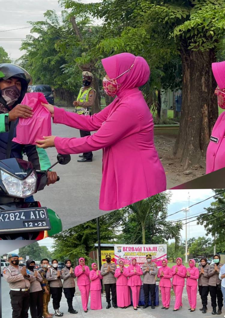 Polsek Medan Barat Bersama Bhayangkari Ranting Bagikan Takjil di Jalan Bilal