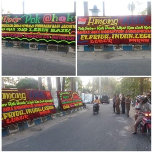 Papan Bunga Dukungan untuk Ahok-Djarot Berjejer di Depan Kantor DPRD Deli Serdang