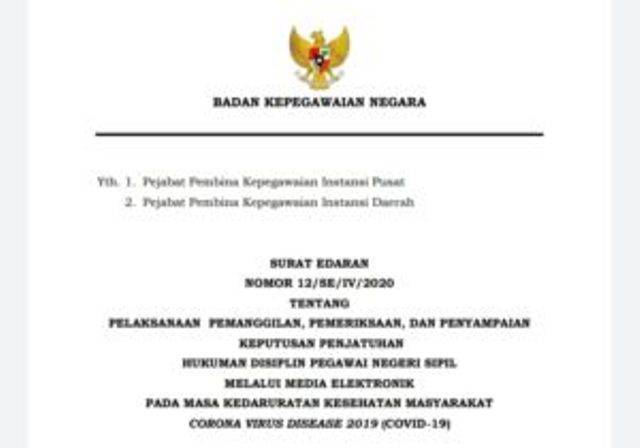 BKN Terbitkan Pedoman Pelaksanaan Proses Penjatuhan Hukuman Disiplin PNS Secara &lsquo;Online&rsquo; di Masa Covid-19