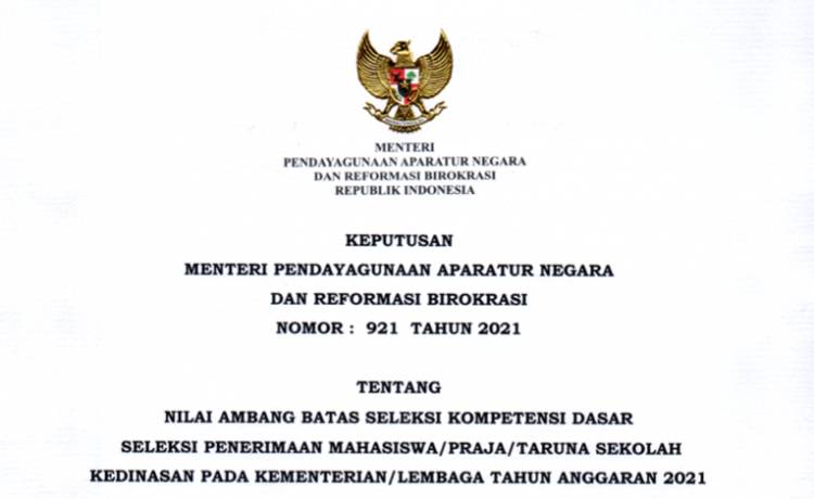 Kepmen PANRB 921/2021 Tetapkan Nilai Ambang Batas SKD Sekolah Kedinasan
