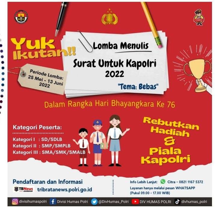  HUT ke-76 Bhayangkara, Polri Gelar Lomba Menulis Surat Untuk Kapolri 