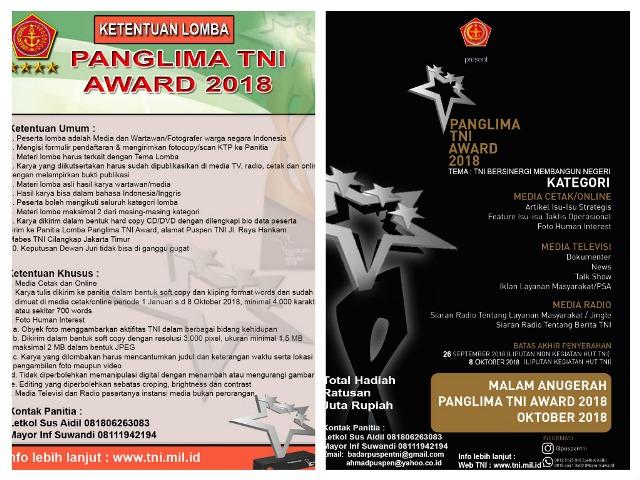 TNI Gelar Lomba Karya Jurnalistik Panglima TNI Award 2018