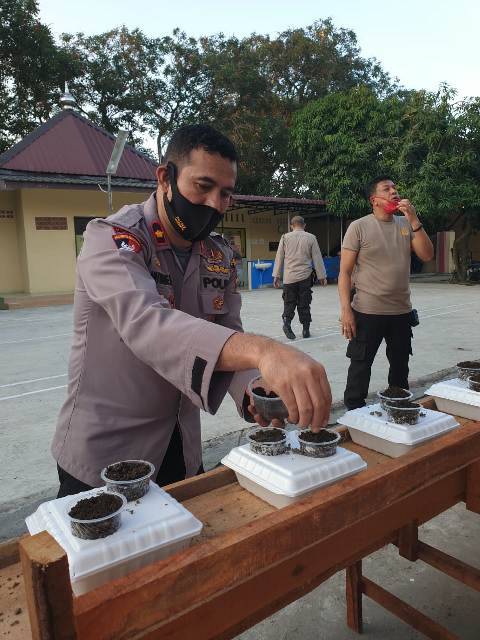 Kapolsek Medan Helvetia Budidayakan Tanaman Kangkung di Styrofoam