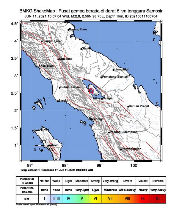 Samosir Diguncang Gempa Bumi dengan Magnitudo 2,8