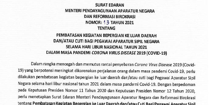 Kementerian PANRB Terbitkan Peraturan Terbaru Pembatasan Mobilitas dan Cuti Bagi ASN