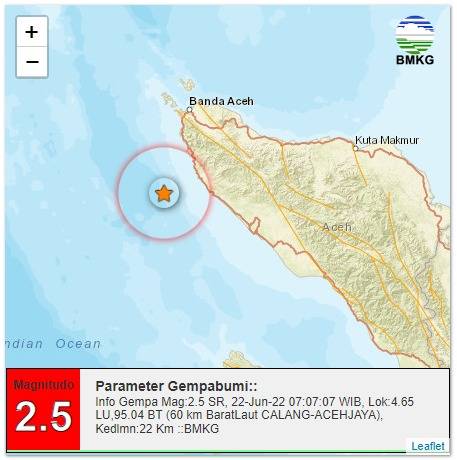 Gempa Bumi Berkekuatan Magnitudo 5,1 Guncang Pantai Selatan Kota Sinabang
