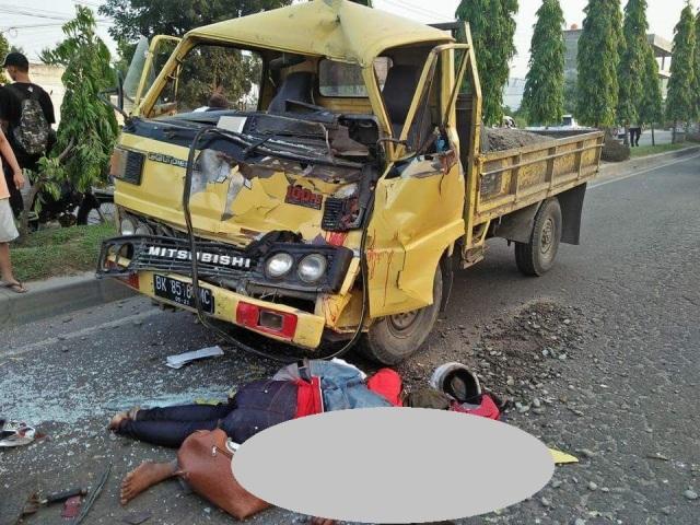 Sijabat dan Dibora Sianturi Tewas Digilas Truk di Jalinsum Tanjung Morawa