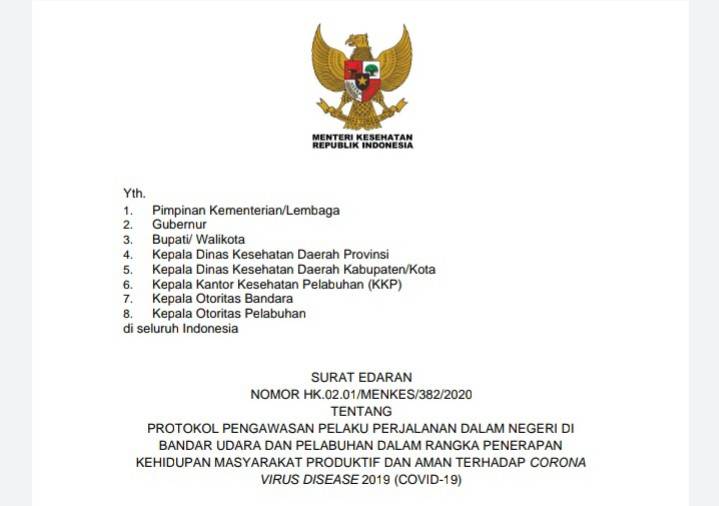 Menkes Terbitkan Protokol Kesehatan Perjalanan Dalam Negeri di Bandara Udara dan Pelabuhan