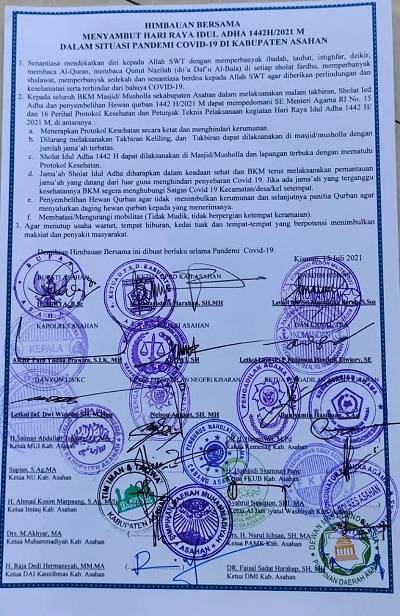 Jelang Perayaan Idul Adha, Forkopimda dan Tokoh Agama di Asahan Keluarkan Himbauan Bersama