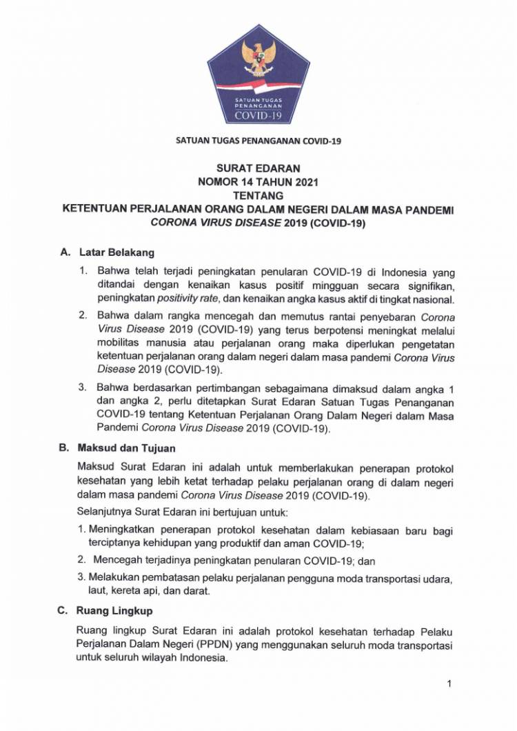 Berlaku Mulai Hari Ini, Inilah Edaran Terbaru Satgas COVID-19 tentang Perjalanan Dalam Negeri