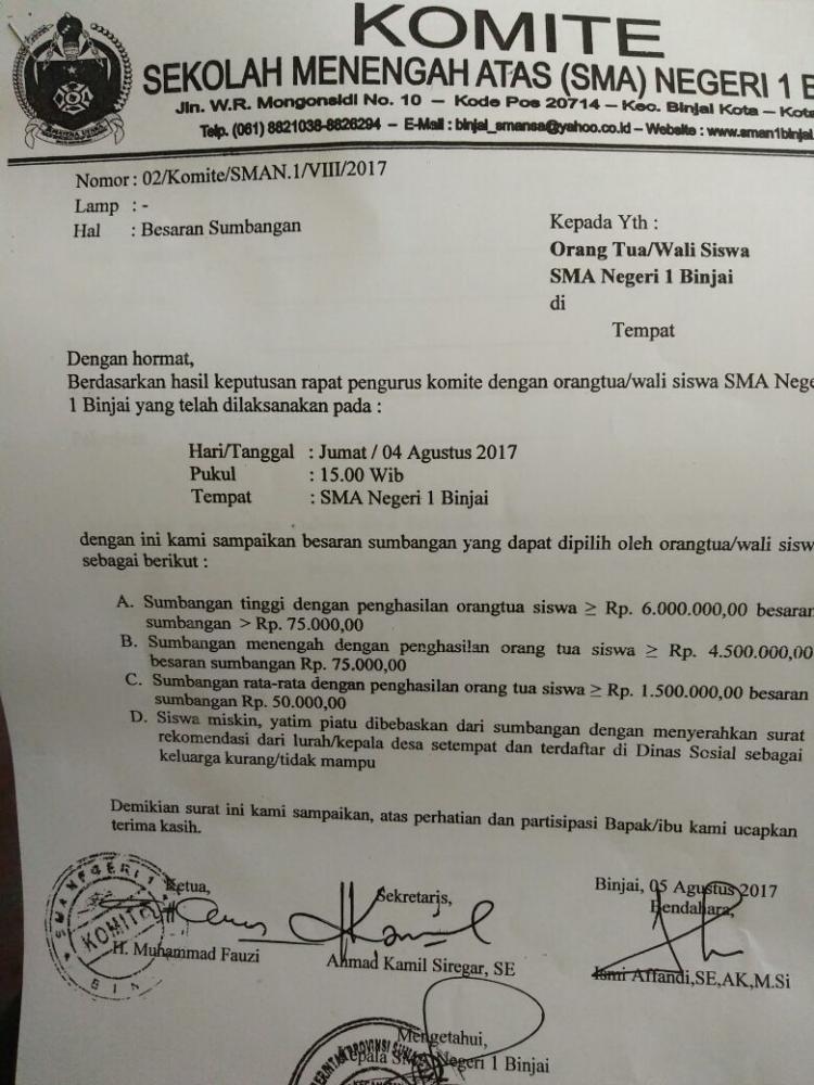 Dituding Pungli, Kepsek SMAN 1 Binjai Klaim Sumbangan Disetujui oleh Orangtua Siswa