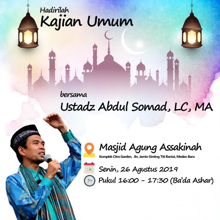 Petang Ini, Ustadz Abdul Somad Kajian Umum di Masjid Agung Assakinah Citra Garden