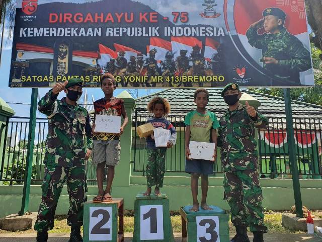 Semarak HUT RI ke-75, Satgas Yonif 413 Bremoro Selenggarakan Lomba untuk Anak-anak Tapal Batas
