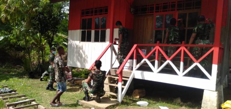 Rumah Merah Putih Kampung Mosso Karya Satgas Pamtas RI-PNG Yonif 413 Kostrad