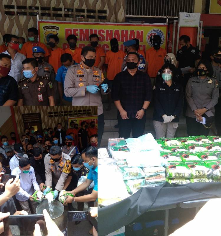 	Kapolrestabes Medan Pimpin Pemusnahan 67 Kilo Sabu dan 10 Ribu Pil Ekstasi, 11 Tersangka Dipaparkan