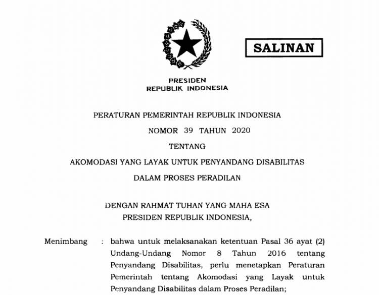 Presiden Teken PP Akomodasi Layak untuk Penyandang Disabilitas dalam Proses Peradilan