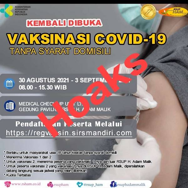 RS Adam Malik Tegaskan Brosur Vaksinasi Covid-19 Yang Beredar Itu Hoax