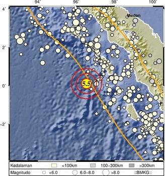 Wilayah Pantai Barat Sumatera Diguncang Gempa Bumi Magnitudo 5,5