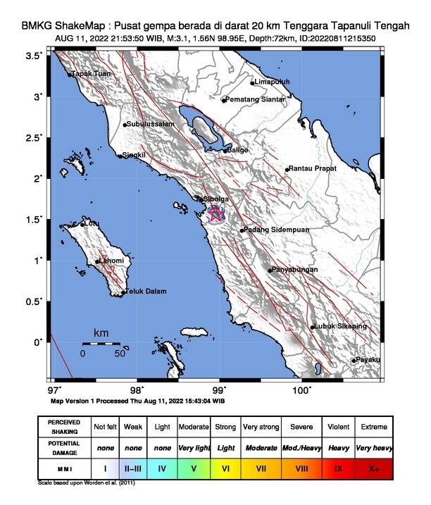 Tarutung Diguncang Gempa Bumi Magnitudo 3,1
