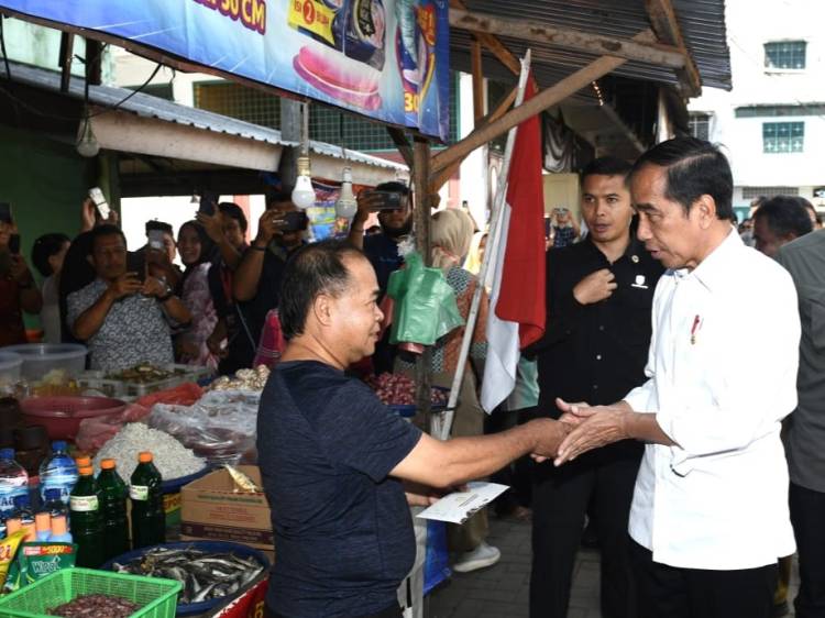 Presiden Jokowi Tinjau Harga Kebutuhan Pokok di Pasar Brahrang