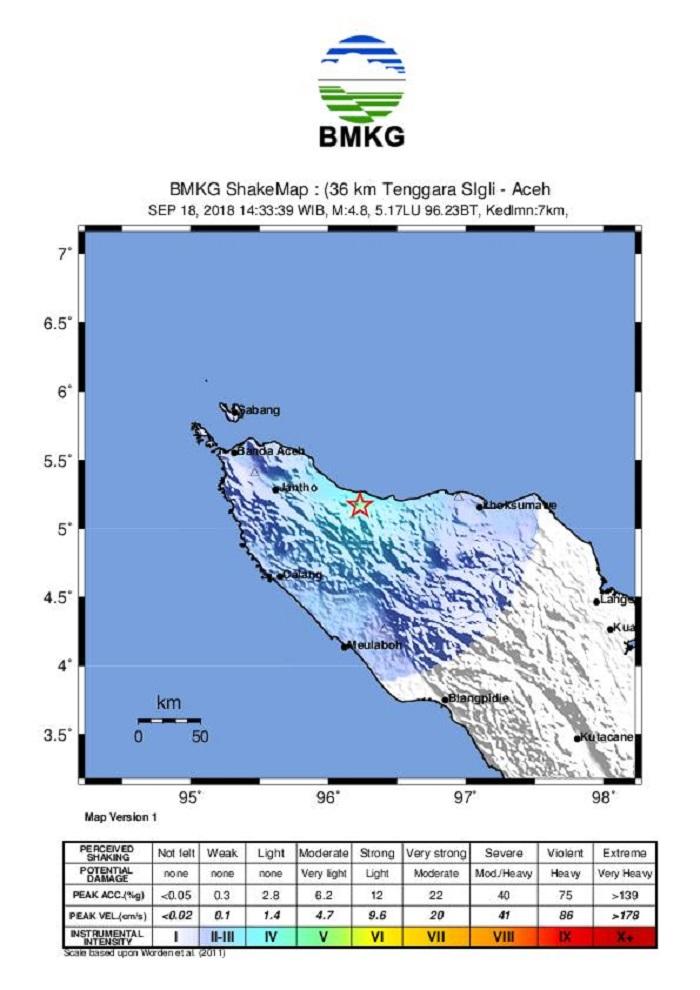 Aceh Sigli Diguncang Gempa Bumi Tektonik 4,8 SR