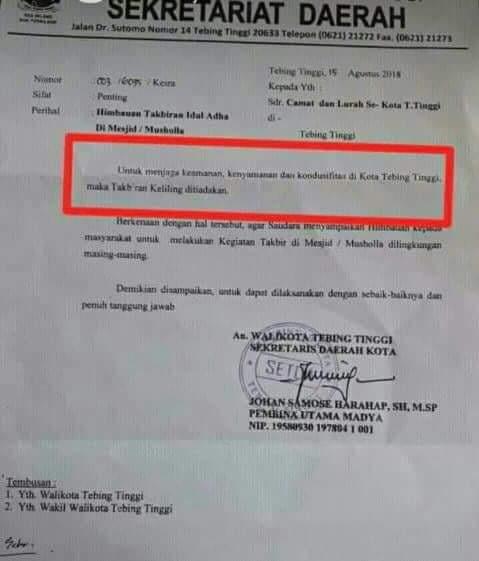 Takbiran Keliling Dilarang, Walikota Tebing Tinggi Dituding Intoleran 