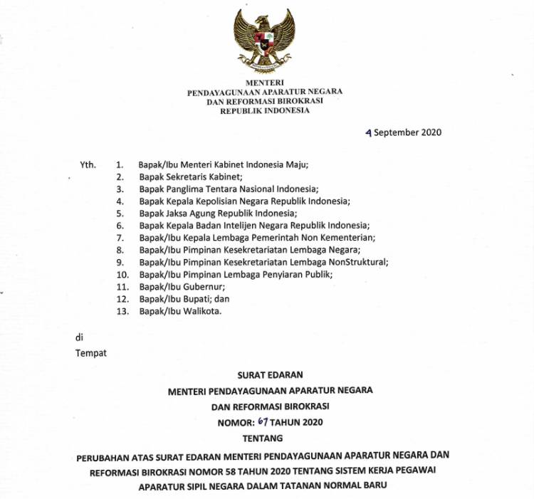 Sistem Kerja ASN Berdasar Zona Risiko Guna Tekan Klaster Perkantoran